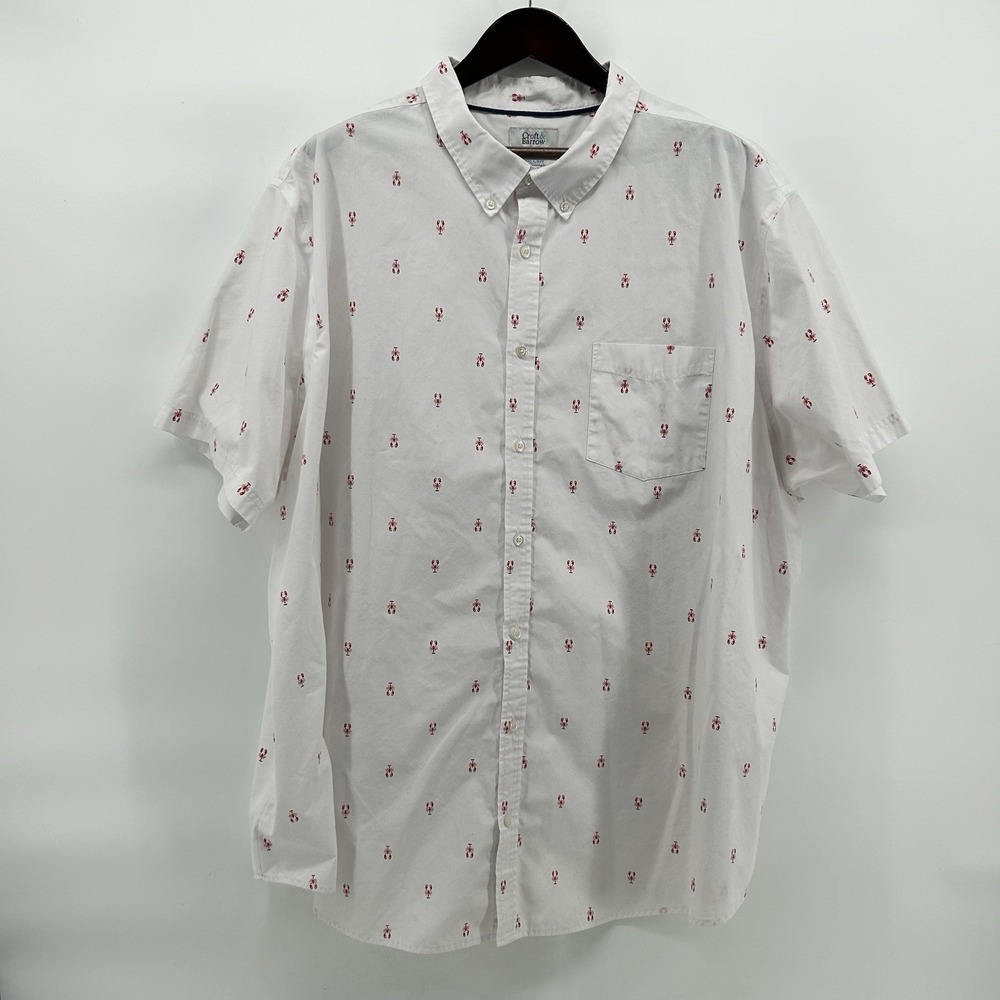 Croft & Barrow Mens 4XB White Lobster Print Button Down Shirt Big Tall Coastal